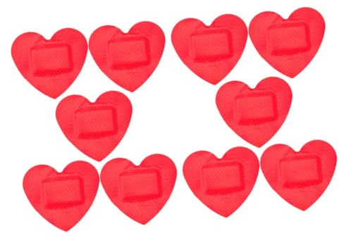 PLAFOPE Hechos de Pe 10 Parches Adhesivos en Forma de Corazón Color Rojo Transpirables y Fáciles de Rasgar Ideales para Cuidado de Heridas