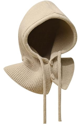 JSTHHTT Winter Hats for Women, Winter Beanie Hat, with Drawstring Warm Hooded Scarf Hat, for Outdoor Sports (Camel)