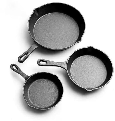 sports flyfree 3-Piece cast Iron Frying pan Set, Frying pan Set, Induction pan with Handle for All hob Types