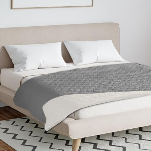 LEKEFETO Coperta Impermeabile per Cani 30 x 75 pollici - Coperta Protettiva per Divano a 4 Strati per Auto, Letto e Tavoli - Coperta Lavabile in Lavatrice con Motivo a Quadri (Grigio Chiaro)