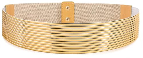Glamorstar Wide Stretchy Waist Belts Vintage Elastic Belts for Women Dresses Gold 97CM/38IN