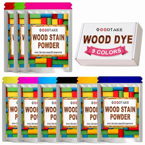GOODTAKE Wood Dye Powder Kit - 9 Vibrant Colors (2oz Each) | Professional-Grade Concentrated Stain for Woodworkers & Crafters | Long-Lasting Color Results (9 Colors)