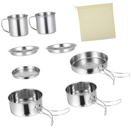 Hemobllo Set de Cuisine Camping INOX pour Personnes Batterie de Cuisson et Portable Ustensiles Compacts pour Randonnée Barbecue et Bivouac Plein Air