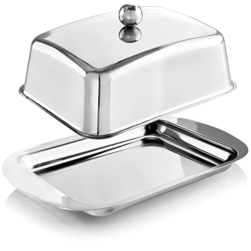 Mantequera de acero Inoxidable con Tapa, Mantequera con Tapa y Asa, Mantequilla Bandeja, para Cocina Casera y Restaurante Plato de Postre 18 x 12 x 9.9 cm