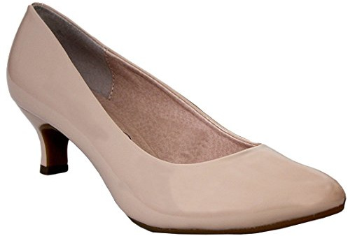 Comfort Plus Ladies Womens Kitten Heel Court Shoes Low Mid Heel Flexi Sole Wide E Fitting Classic Smart Casual Formal Work Office Outdoor All Occasions Wider Fit Comfortable Slip On- Nude 5