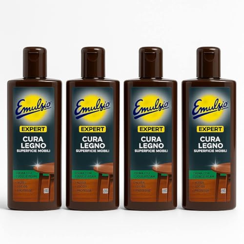 Detergente Cremoso per la Cura del Legno con Olio Nutriente, Set 2-4 Flaconi con Panno Multiuso in Omaggio, per Mobili Tavoli Porte (x4 (Panno in Omaggio))