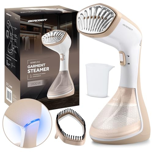 Berdsen Piastra a vapore 1600 W – Ferro da stiro a vapore Steamer – Colpo di vapore 26 g/min – Serbatoio acqua da 230 ml – Inserto con spazzola per tappezzeria – Bianco