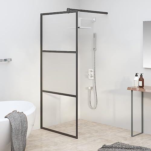 Mokuyary duschvägg för walk-in shower 90 x 195 cm ESG halvmatt svart duschvägg för dusch duschavskiljare, walk in dusch duschskiljevägg glasvägg för badrum