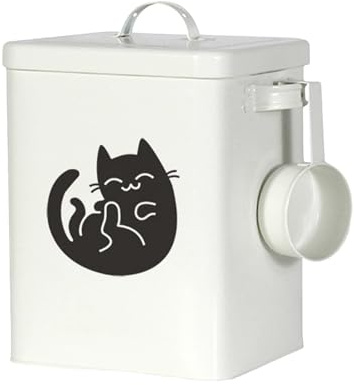 Jipersuo 1-Piece Large Storage Bin Pet Food Container Metal Cat Food and Treat Container Set with Spoon, Sealed Dog and Cat Bucket for Pet Storage, Tin Flour 43