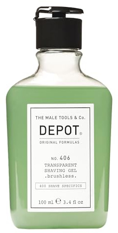 DEPOT No. 406 Transparent Shave Gel | Precision Shaving Gel for Beard, Mustache & Hairline | Clear Formula with Aloe, Menthol & Botanical Extracts | For Razor & Electric Shaver | 3.3 fl.oz.