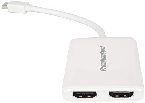 PremiumCord MST - Adaptador Mini DisplayPort 1.2 a 2 x HDMI 2.0, Extension + Mirror + 2 Pantallas variadas, vídeo 4K @ 60Hz 2160p, Full HD 1080p, 3D, Color Blanco