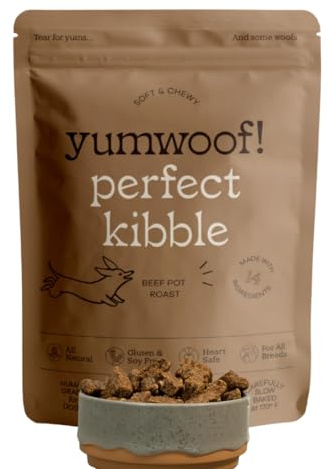 Yumwoof Perfect Kibble Non-GMO Air Dried Dog Food | Improves Allergies & Digestion with Organic Coconut Oil, MCTs & Antioxidants | Vet-Approved Soft Dry Diet | Made in USA (Beef 14 oz.)