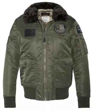 Schott NYC Oharavintrs Schott-Chaqueta piloto con Insignias y Cuello de Piel sintética, Army Khaki, XXL Unisex Adulto
