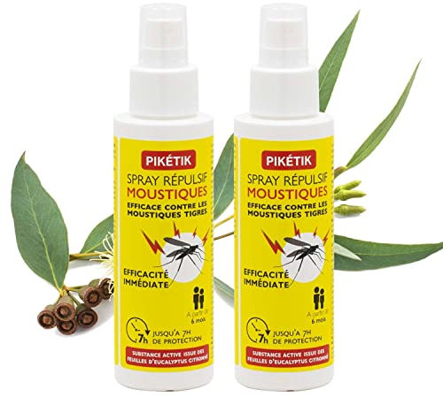 PIKETIK - Spray anti moustique Bébé/Enfants - Efficacité 7h - dès 6 mois - Visage & Corps - Répulsif Moustique d'origine naturelle - Eucalyptus citronné - Fabriqué en France - sans DEET - 2x100ml