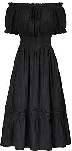 SCARLET DARKNESS Women Renaissance Dress Short Sleeve Off Shoulder Smocked Cottagecore Dresses