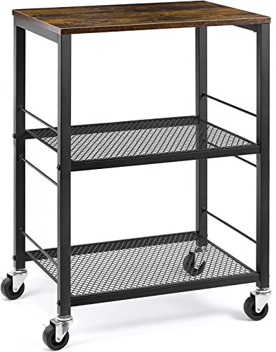 LIANTRAL 3 Tiers Rolling Cart, Brown Kitchen Carts on Wheels, Multifunctional Utility Storage Cart, Microwave Stand Bar Cart for Home Office