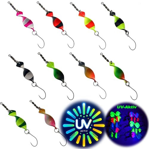 Njord Kalastus Messeneuheit 2024 Spoons Forelle Mega Twist 10 Stück in Spoonbox | Forellen Angeln Spoon Set Forellenköder | Forellen Blinker Angeln Forelle | Forellen Spinner Set Trout Spoon (4g)