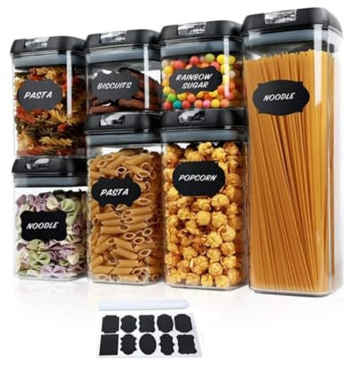 JEMSKAL Vorratsdosen Set für Lebensmittel - 7 Stück - BPA-frei - Luftdichte Frischhaltedosen mit Deckel, Ideal für Getreide, Mehl und Zucker -Set (Im Box)