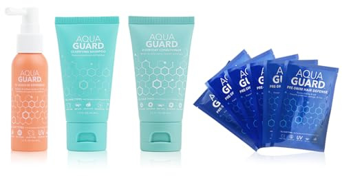 AQUA GUARD Travel Pack (Conditioner, Shampoo, Detangler, packets of Pre-swim Hair Defense)