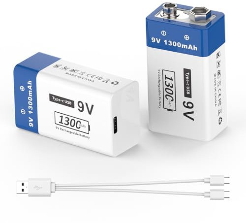 Batería recargable de iones de litio JUBOTY de 1300 mAh para detectores de humo, micrófonos inalámbricos, dispositivos de iluminación LED y más (4, 9 V, 1300 mAh)