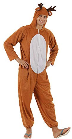 EraSpooky Weihnachts Rentier Kostüm für Erwachsene Elfenkostüm Unisex Hirsch Tier Onesie Party Overall L