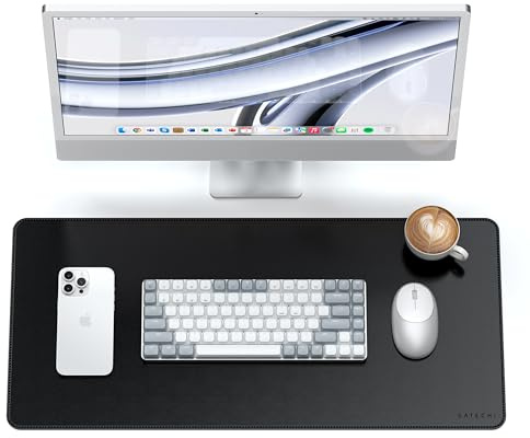 Satechi Vegan Leather Desk Mat, Large Mouse Pad Scratch and Water Resistant, Easy to Clean, Desk Pad for Office and Home, 26.8” x 12.4” x 0.1” - Black