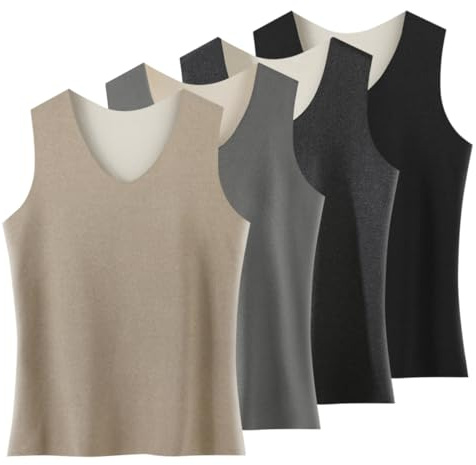 AOOPOO Lot de 4 Débardeurs Thermiques Homme Haut Thermique sous-vêtements Chauds Hiver en Brossés Double Face Maillot de Corps Thermique pour Homme Chemise à Col en U sans Manche Base Layer, M-XL