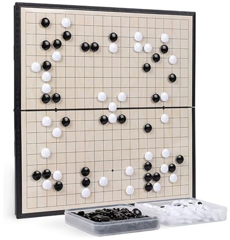 Go Ensemble de jeu avec planche pliante magnétique et boîtes de rangement, pierres convexes simples pour améliorer les compétences stratégiques et la concentration (jaune + noir, G)