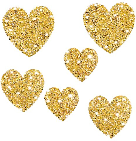 Grevosea 6 Stück Glitzer Applikationen Herz Aufnäher Patches zum Aufbügeln Aufbügelbilder Aufkleber für Kleidung T-Shirt Strass Herz Applikation Aufnäher Pailetten Verzieren Bügelbild