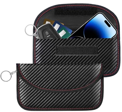 2 Pack Faraday Bags for Key Fob Cell Phone, 8.3x4.3in Faraday Pouch Car Keys RFID Signal Blocking Holder, Waterproof Keyless Entry Blocker Protector, Anti-Theft Security Cage Case, Carbon Fiber