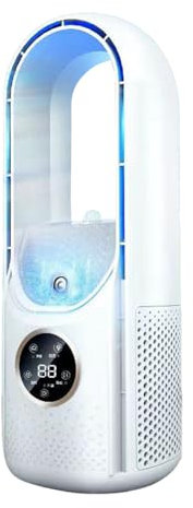 Ventilateurs colonne avec purificateur d'air, Ventilateur Colonne Sans Pale avec Lumière LED, 6 Vitesses, Tactile, Minuterie 6H, Effet Spray, Ventilateur Tour Silencieux pour Maison et Bureau (Blanc)