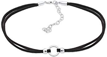 Elli Halskette Damen Choker Trend Kreis mit Veloursleder Schwarz in 925 Sterling Silber