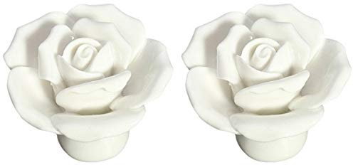 Creatwls Bianca Pomelli In Ceramica Rosa Fiore Manopole, Creativo Pomoli Per Cucina Armadio Cassetti Tirare Maniglioni - 2pcs