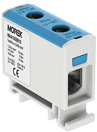 Morek 3828 - Blocco di distribuzione per Al/Cu 1,5 – 50 mm2 blu, 1 polo, 1000 V AC/DC, morsetto isolato OTL 50 MAA1050B10 Morek 3828