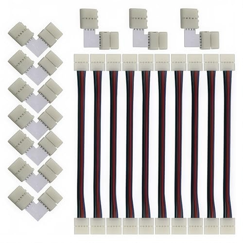 Filo LED RGB senza saldatura, CESFONJER 4pin 10mm larghezza striscia striscia jumper, connettore angolare L 4pin senza saldatura, totale 20pezzi, per striscia LED RGB non impermeabile 5050 4pin 10mm