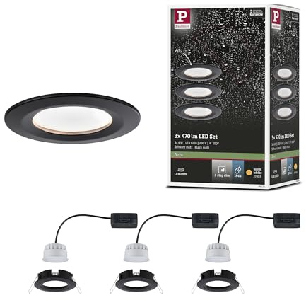 Paulmann 94474 Nova LED Einbauleuchte 3er Set starr Warmweiß 3-Stufen-dimmbar rund incl. 3x6,5 Watt dimmbar Einbaustrahler Schwarz matt Spot Alu Einbaulampe 2700 K Coin