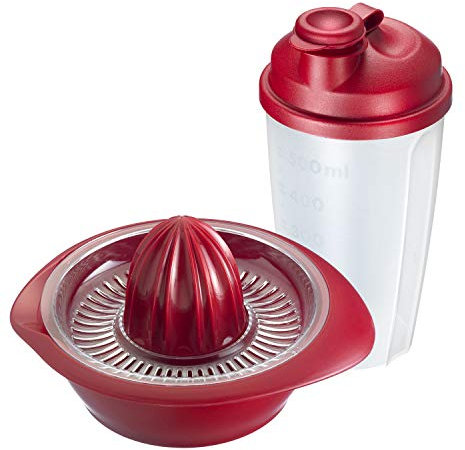 Westmark Fitness-Set 2tlg., Zitrus- und Orangenpresse und Dressingshaker, Fassungsvermögen: je 0,5 l, Kunststoff, Mixery, Limetta, Rot/Transparent, 3091226E