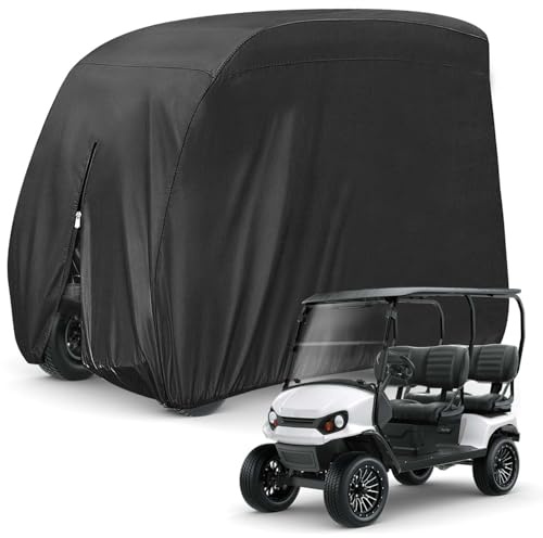 KISEER 4 Passenger 420D Waterproof Golf Cart Cover fits EZ GO Club Car Yamaha, Sunproof Dustproof (Black, 112 Inch)