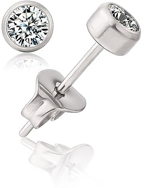 limerencia Hypoallergenic G23 Implant Grade Titanium Flat Back Earrings | 20G F136 Pure Titanium Cubic Zirconia Piercing Studs, Lightweight Comfy Wear For Women & Men with Sensitive Ears