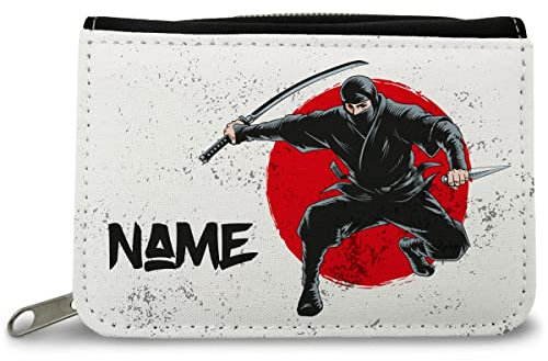 GRAVURZEILE Bedruckte Geldbörse - Ninja Design - Personalisiert mit Name - Geschenk für Kinder & Teenager für Taschengeld Fahrkarte - für Jungen Mädchen Schüler zum Geburtstag Einschulung