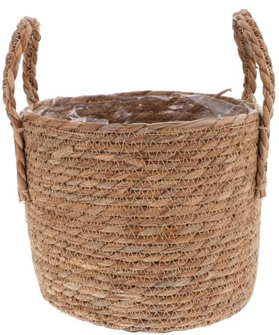 Alipis Straw Flowerpot Woven Planter Multipurpose Indoor Plant Pot with Leakproof Liner and Tray 10.6 Inch Rustic Home Decor Storage Basket