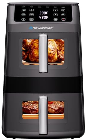 11QT Air Fryer Dual Large Basket Design (Deep Top & Long Bottom) for Whole Chicken & Ribs,430°F High-Heat Broil, 360° Rapid Circulation, 6 in 1 Preset Function, Family Meals, PFAS Free Nonstick