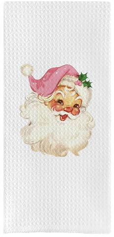 DOTAIN Weihnachtsküchentücher, Weihnachtshandtücher, Vintage-Weihnachtsmann-Handtücher, Weihnachts-Küchendekoration, Weihnachts-Badezimmer-Dekoration, Vintage-Weihnachtsmann, rosa