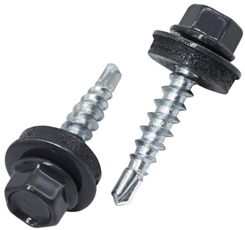 SKIR'CO (50 pièces) Vis toiture tête hexagonale 4,8 x 25 mm Vis autoperceuses peintes avec rondelles EPDM (Gris anthracite RAL 7016)