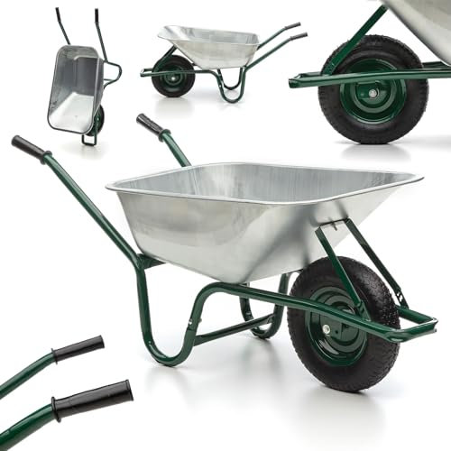 Brouette MIDORI de 100 litres avec capacité de charge de 210 kg, Pneus Pneumatiques, Cadre et Jante en Acier, Galvanisé, Tippable, Antidérapant, Résistant aux intempéries