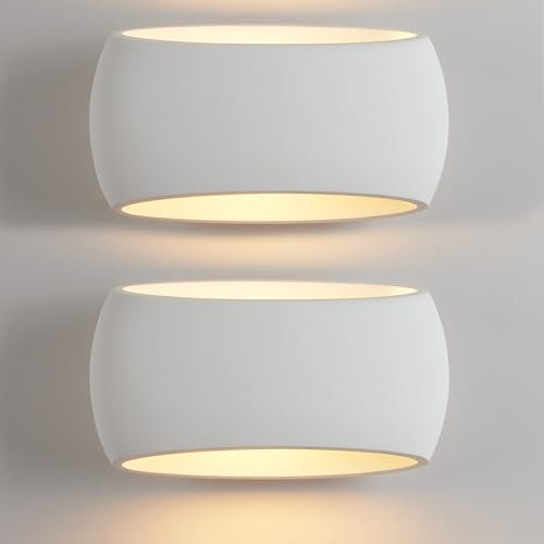 HARPER LIVING 2 Pack Wall Wash Lights, Large Indoor Plaster Wall Uplighters with White Ceramic Shade, 40W E27 ES, for Bedroom, Living Room, Hallway