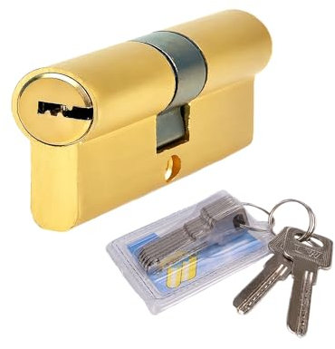 Euro Cilindro in Ottone, Cilindro di Chiusura con 5 Chiavi Principali+2 Chiavi Temporanei+1 Chiavi di Protezione, Serratura a Cilindro In Rame 30/30(60 mm) (30/30)