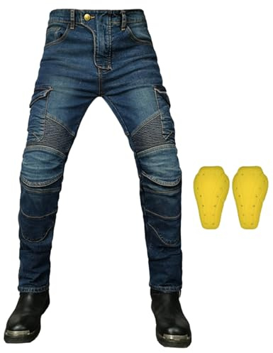 RCLONGEU Homme Femme Pantalon de Moto pour Jeans de Moto Pantalon D'armure de Motard Pantalon de Protection pour Vélo, 4 x Tapis de Protection (Bleu,4XL)