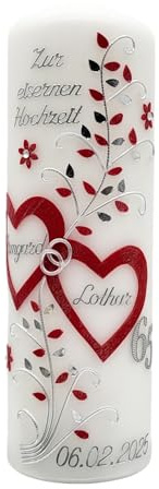 Eiserne Hochzeit Kerze EH-03 inkl. Namen und Datum HANDARBEIT - Kerzenständer/Geschenkverpackung optional