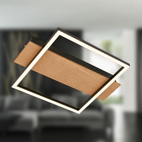 BRILONER - Lampada da soffitto a LED con decoro in legno, luce bianca calda, 14W, 1400 lm, plafoniera, lampada, lampada da soggiorno, 34x26x6 cm, legno nero